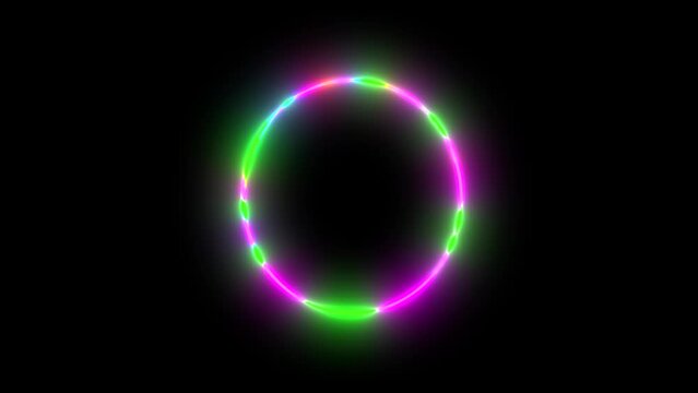 Abstract seamless loop of neon circle. Colorful rainbow futuristic hi-tech motion background seamless loop blogger ring light. Video 30 seconds Ultra HD 4K 3840x2160