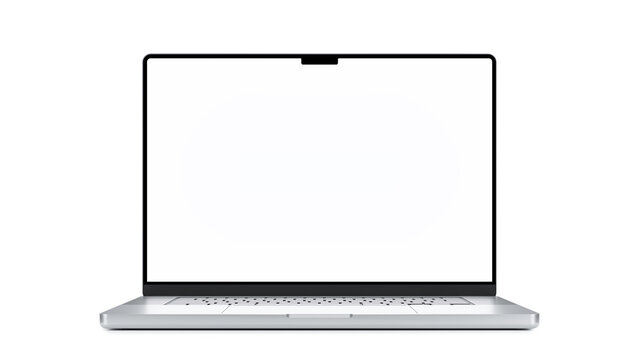 MacBook Pro blank screen 16 inch with Apple M1 Max chip. Modern frame less Professional laptop by Apple.