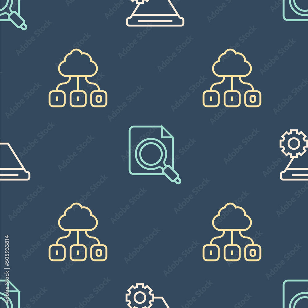Poster set line filter setting, cloud technology data transfer and search concept with folder on seamless p