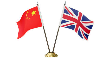 China and United Kingdom Desk Flag. Isolated on a white background with clipping path