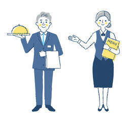 レストランの案内係とウェイター