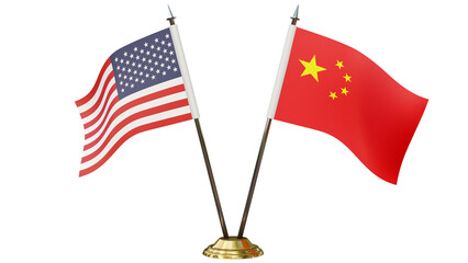 USA and China Desk Flag. Isolated on a white background with clipping path.