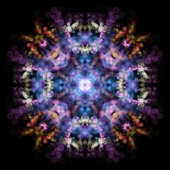 Flower mandala created from a digital art. Psychedelic kaleidoscope with design elements