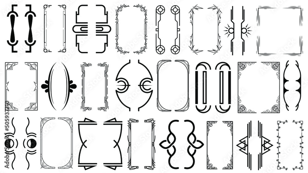 Poster set black simple line collection different doodle brackets, parentheses, braces elements vector desi