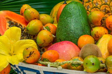 Group of fresh and healthy tropical fruits - Stock photo