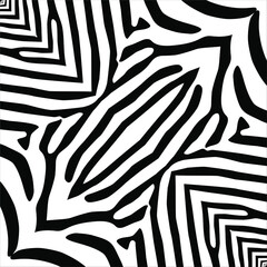 Black-White Stripes Lines Motifs Pattern Inspired by Zebra. Decoration for Interior, Exterior, Carpet, Textile, Garment, Cloth, Silk, Tile, Plastic, Paper, Wrapping, Wallpaper, Pillow, Background, Ect