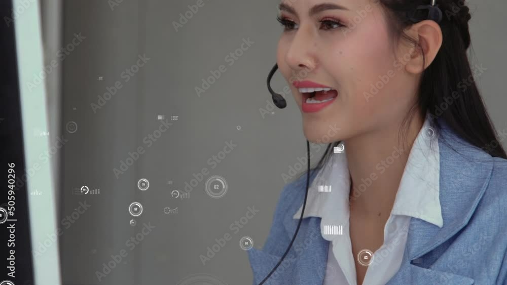 Poster customer support call center provide data in conceptual vision . business and communication technolo