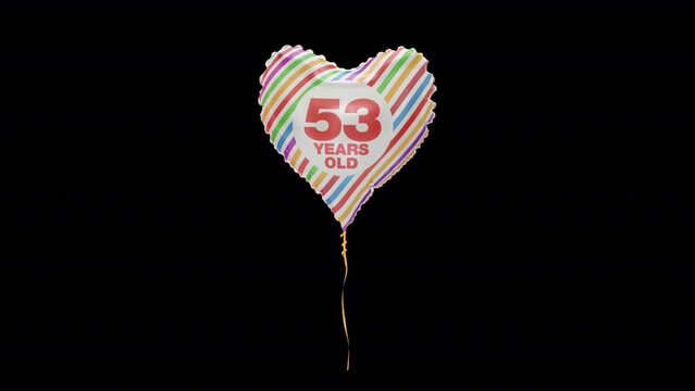 Birthday Celebration Helium Balloon. 53 Years Old. Loop Animation. Alpha Channel Prores 4444.