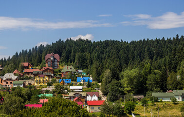 cottages in the valley in the Ukrainian Carpathians