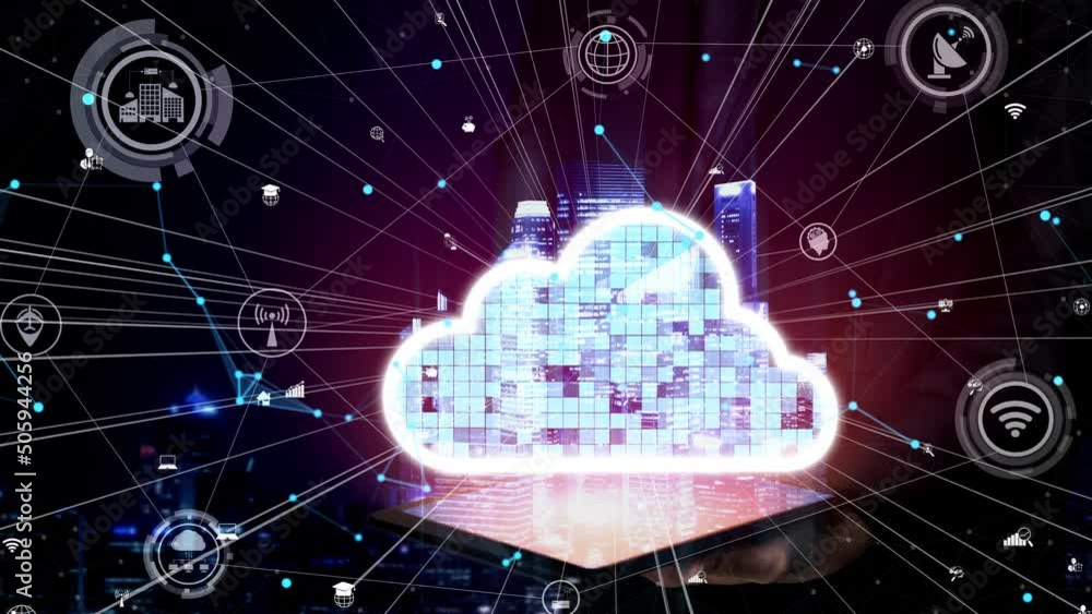 Poster conceptual cloud computing and data storage technology for future innovation . 3d render computer gr