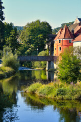 Naklejka na ściany i meble The colorful famous Biertor with the bridge across river Regen in Cham, Bavaria.