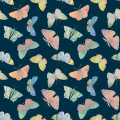 Naklejka na ściany i meble Butterflies seamless pattern. Multicolored watercolor butterflies for design, scrapbooking, wrapping paper, wallpapers, textiles.