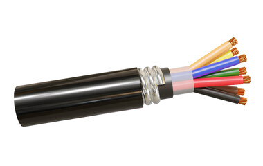 soft copper cable wiring 3d rendering on white background