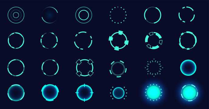 Set of round circle hud elements for sci fi game, radar and futuristic interface.