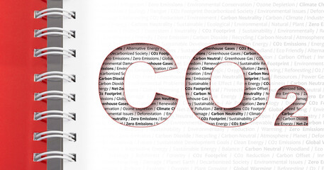 Carbon Neutral CO2 text quote - concept against a sketchpad