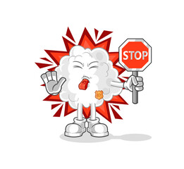 cloud holding stop sign. cartoon mascot vector