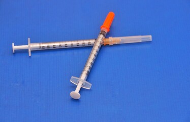 Insulin syringe and 1cc syringe used for intra-dermal injections and test doses.image isolated on a...