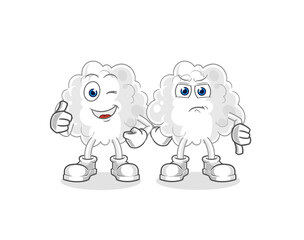 cloud thumbs up and thumbs down. cartoon mascot vector