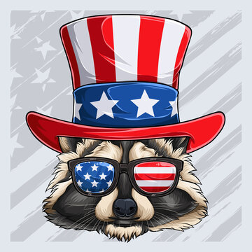 4th Of July Funny Raccoon Wearing Uncle Sam Hat And USA Sunglasses For The American Independence Day