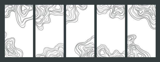 Abstract vector set of topographic map design elements.Design for invitation, cover, flyer, card. Template contour map concept. - obrazy, fototapety, plakaty