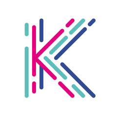 Abstract Letter K Line Colorful linear logotype. modern letter lines with new pop art colors. Font alphabet template. Logo set thin line clean style.