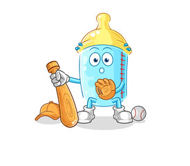 baby bottle baseball Catcher cartoon. cartoon mascot vector