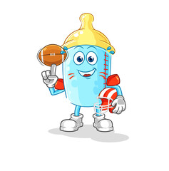 Obraz premium baby bottle playing rugby character. cartoon mascot vector