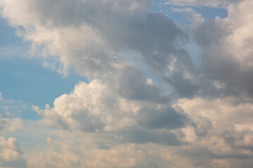 Blue sky background with white striped clouds in heaven and infinity. blue sky panorama may use for sky replacement.