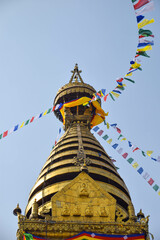 Nepalese stupa with prayer flags in Kathmandu, Nepal