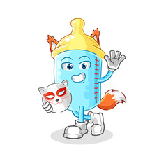 baby bottle japanese fox character. cartoon mascot