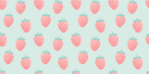 Seamless colorful berries pattern with pink strawberries