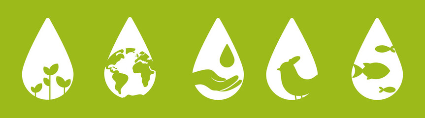 Vector Paper water drop shape with nature silhouette