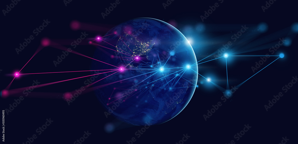 Poster earth and network of internet satellite for telecom,globe data cloud storage of 5g, global networkin