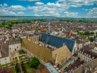Aerial view of  beautiful varnished tile beautiful varnished tile polychrome roofs of the Hotel de...
