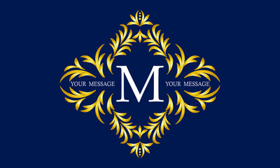Fototapeta na wymiar Elegant and stylish monogram with the letter M in the center and decorative elements. Luxury logo template.