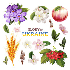 Ukrainian symbols and national attributes isolated on white