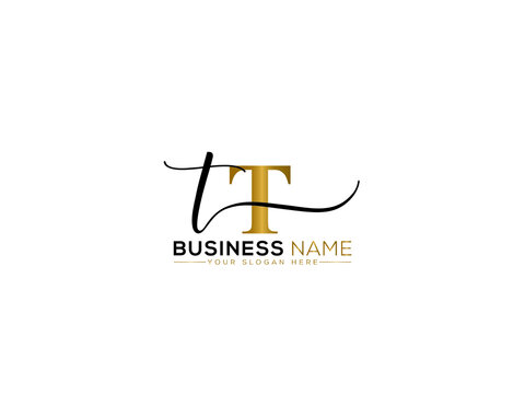 Signature TT Logo, Golden Tt t t Signature Letter Logo Icon Vector Image Design For Any type of business