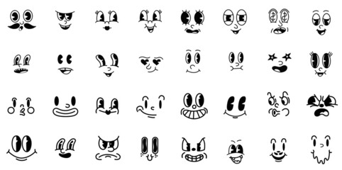 old cartoon mascot character elements. clipart faces, limbs. character creator for vintage retro logos and branding. isolated illustrations