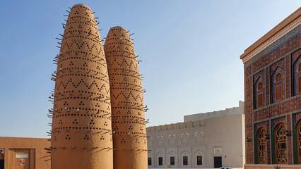 Katara pigeon towers Doha Qatar, middle east gulf arabic architecture, travelling and tourism 