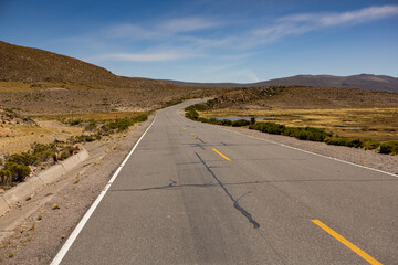 National asphalt road in latin america. The concept of freedom on the highway. Empty road for background or text