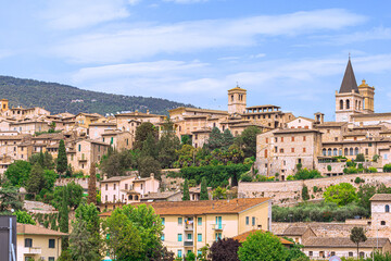 Fototapeta na wymiar Street view of the medieval town of Spello in Umbria, Italy