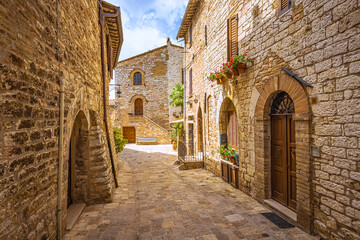 Fototapeta na wymiar The Medieval religious christian town of Assisi in Umbria, Italy
