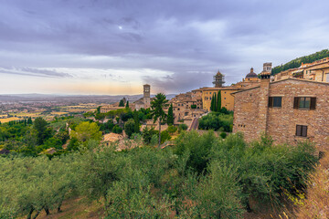 Fototapeta na wymiar The Medieval religious christian town of Assisi in Umbria, Italy