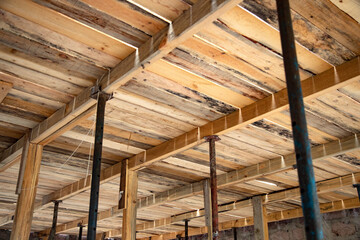 Fototapeta na wymiar Handmade wooden roof from inside