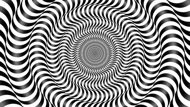 Black and White Optical Illusion Psychedelic Lines - 4K Seamless Loop Motion Background Animation