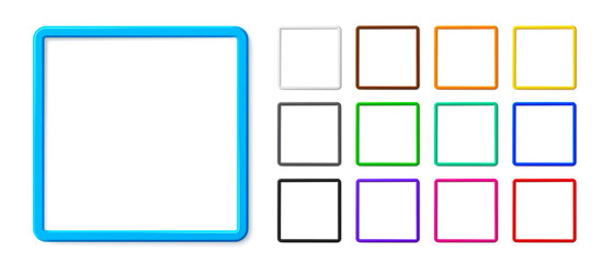 Set of thin square photo frames with shadows isolated on white background. Modern vector 3d graphic illustration. Photo template for  business and marketing concept presentation