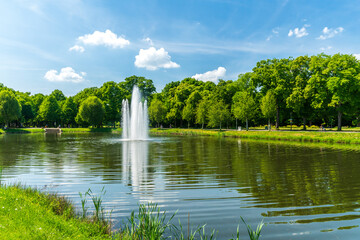 View of the fountain in the Clara Zetkin Park in Leipzig