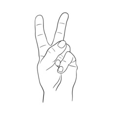 Hand drawn two fingers up. Doodle gesture isolated on white background. Vector illustration.