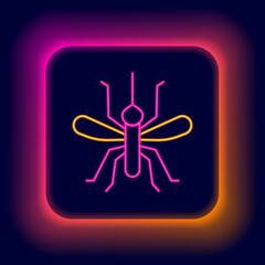 Glowing neon line Mosquito icon isolated on black background. Colorful outline concept. Vector