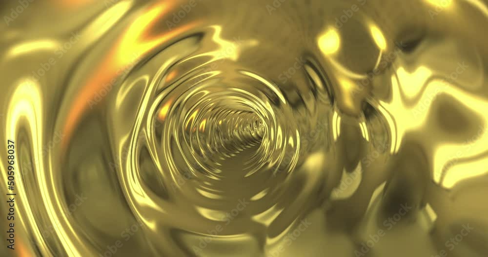 Poster flight deep into the golden tunnel. background animation of seamless loops